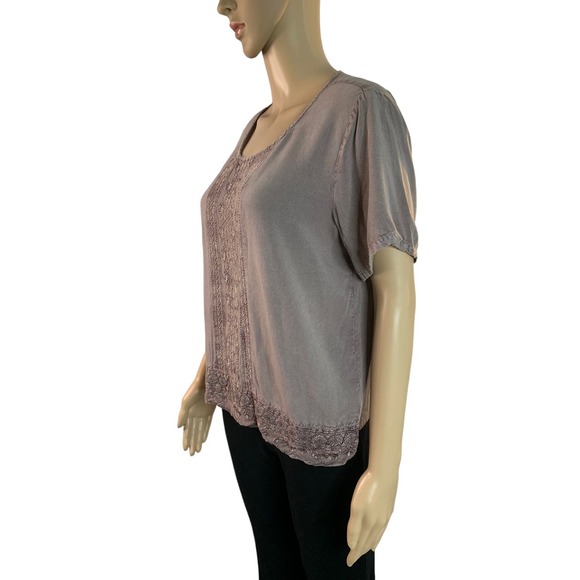 Solitaire Anthropologie Top Womens Sz Small 100% Rayon Lightweight Short Sleeves - Picture 3 of 12